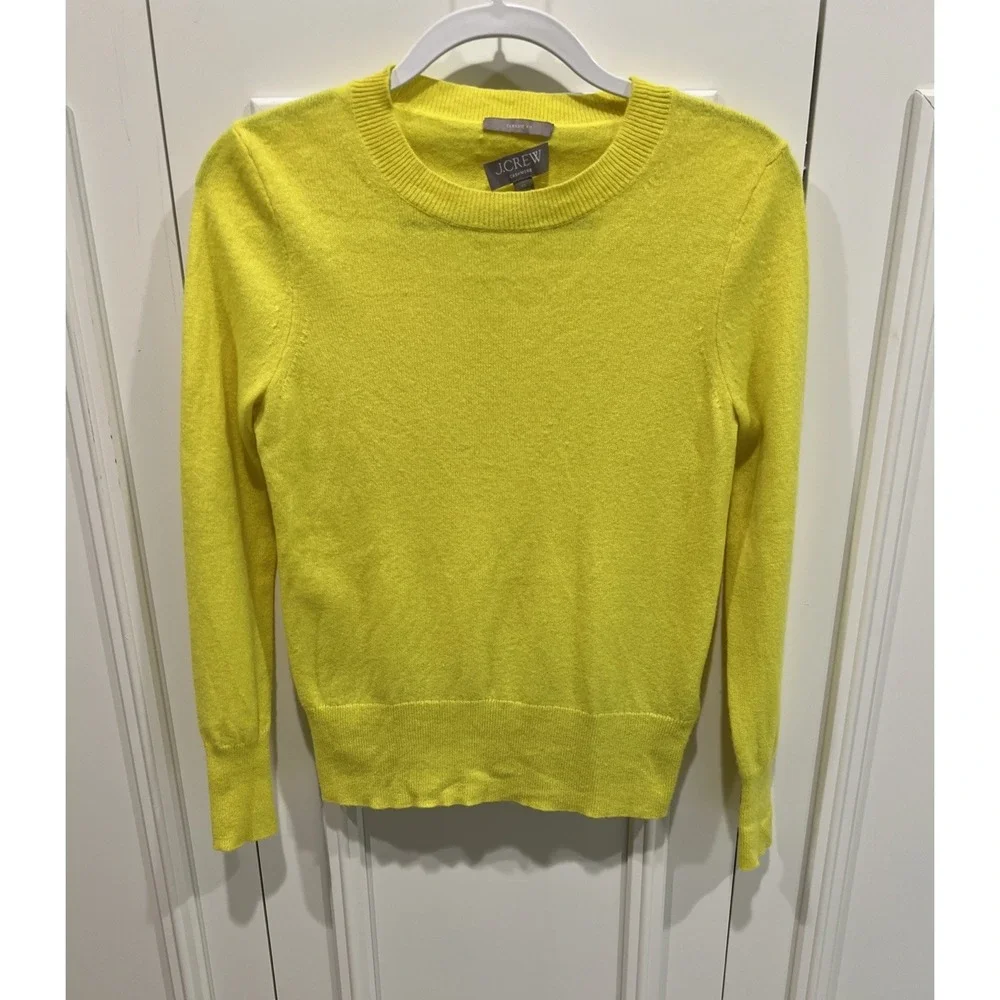 J. Crew 100% Cashmere Classic Fit Crewneck Pullover Sweater Yellow XS Preppy